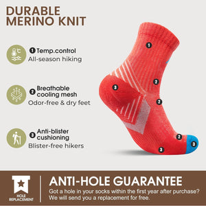 Merino Wool Hiking Socks for Women Quarter Ankle Thermal Cushion Moisture Wicking Socks,5 Pairs