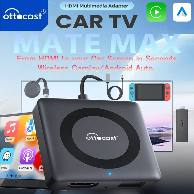 Car TV Mate Wired to Wireless Carplay Adapter Android Auto HDMI Multimedia Video Converter for TV Sticks Game Box Phone