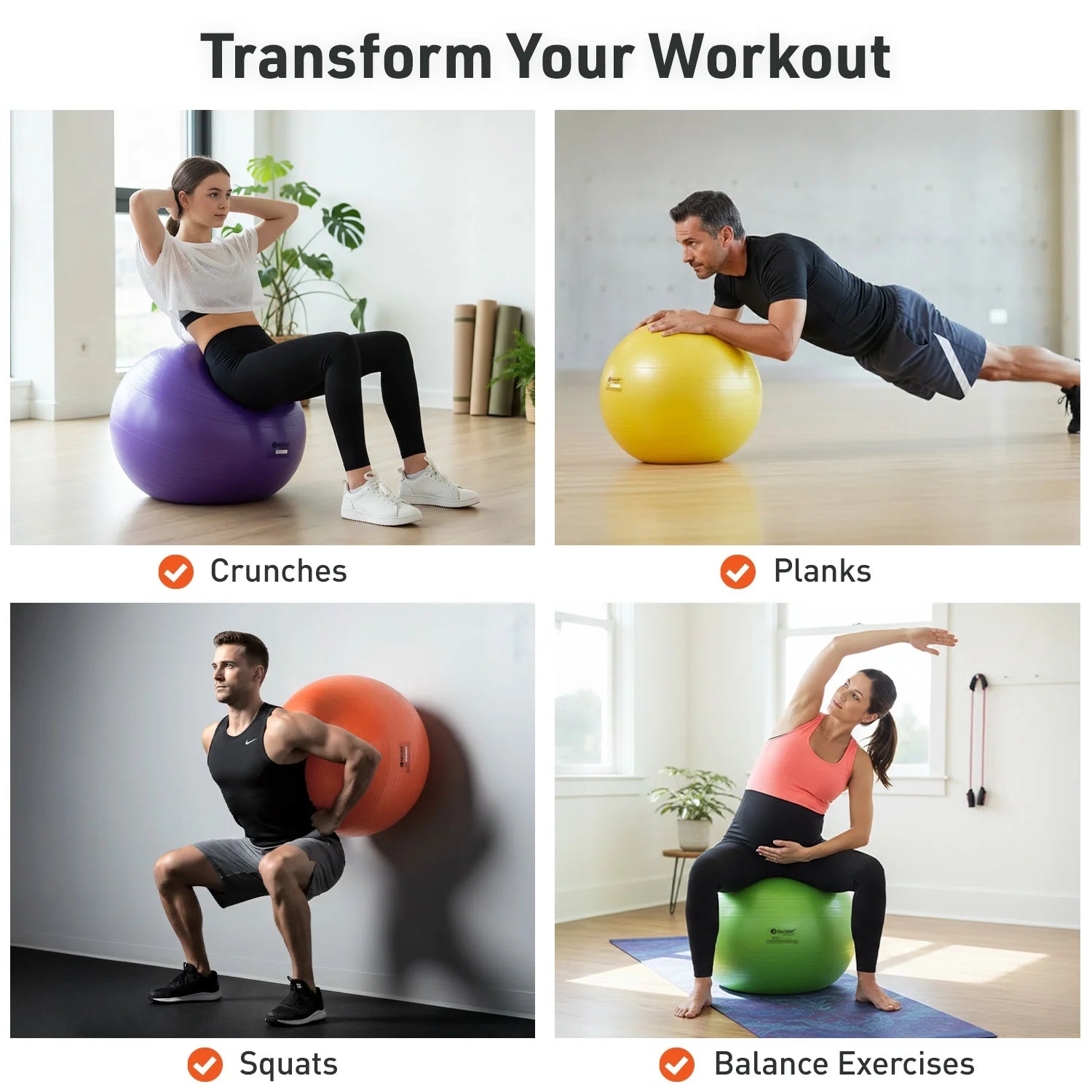 Red Fitness Ball (75 Cm), Pump & Exercise Guide Included