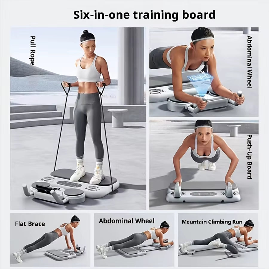 1Pc ABS 6-In-1 Multi-Purpose Pilates and Abdominal Training Board Set with Resistance Band, Ab Roller, Push-Up Board, Counter