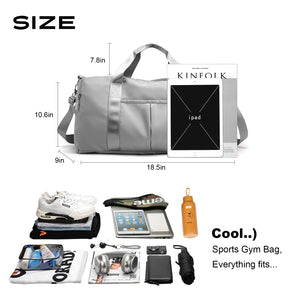 Sports Gym Bag Lightweight Travel Duffel Handbag with Dry Wet Pocket & Shoes Compartment (Grey)
