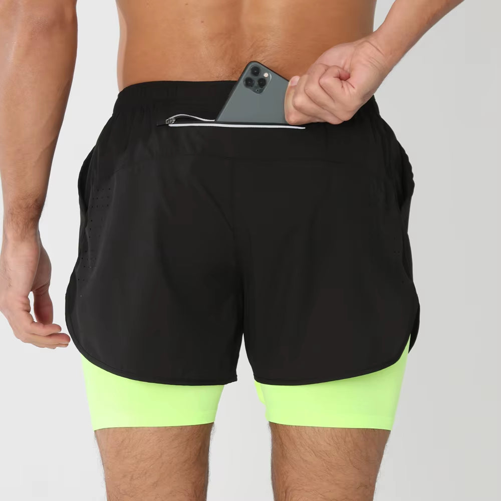 2025New Men Running Shorts Gym Sports Shorts 2 in 1 Quick Dry Workout Training Gym Fitness Jogging Short Pants Summer Men Shorts