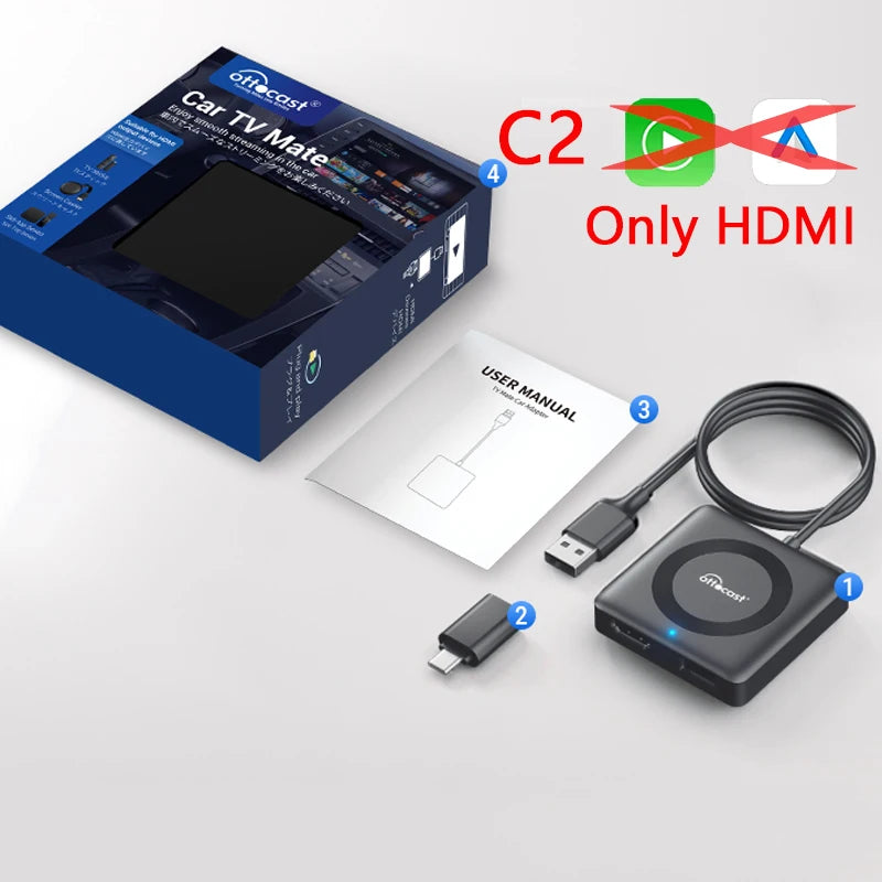 Car TV Mate Wired to Wireless Carplay Adapter Android Auto HDMI Multimedia Video Converter for TV Sticks Game Box Phone