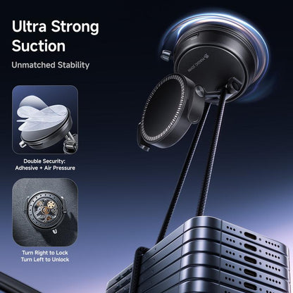 MAGIC JOHN Clip-On Car Phone Holder, Strong Magnetic Grip, Non-Slip Foldable Stand, 360° Adjustable, for Car Navigation & Home Use — Works with or without Magnetic Phones