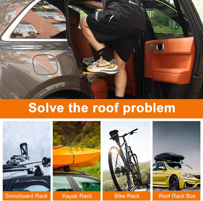 Universal Fit Car Door Step - Foldable, 7 Gear Adjustable Roof Rack Door Step up on Door Latch - Both Feet Stand Pedal Ladder, Max Load 500 Lbs - Easy Access for Cars, Suvs, and Trucks