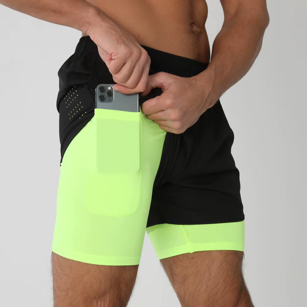 2025New Men Running Shorts Gym Sports Shorts 2 in 1 Quick Dry Workout Training Gym Fitness Jogging Short Pants Summer Men Shorts