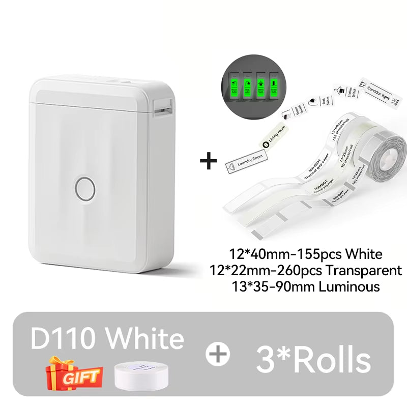 D110 Upgraded Version Thermal Label Printer Mini Portable Smart Label Maker with Tape for Office Home Kitchen School