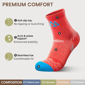 Merino Wool Hiking Socks for Women Quarter Ankle Thermal Cushion Moisture Wicking Socks,5 Pairs