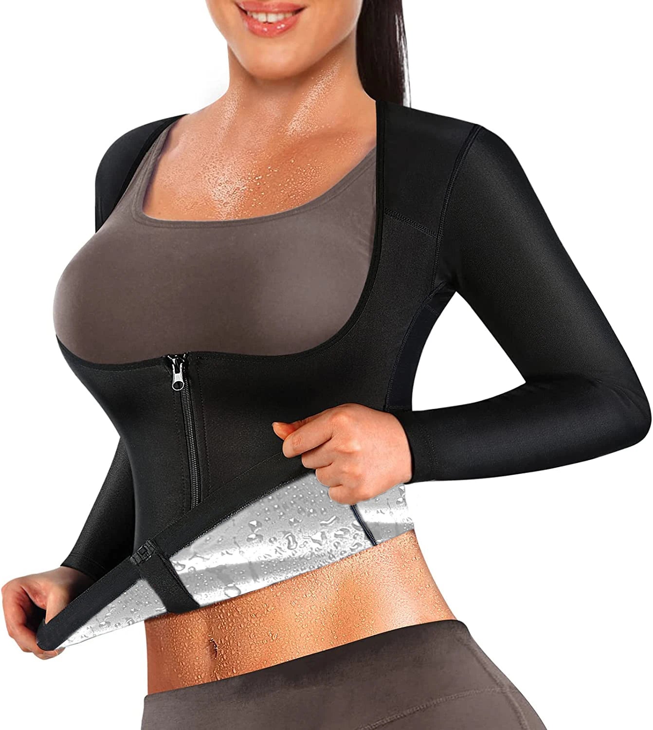 Sauna Shirt for Women Weight Loss Sauna Suit Women Waist Trainer Sweat Long Sleeve Workout Body Shaper Zipper Sauna Suit