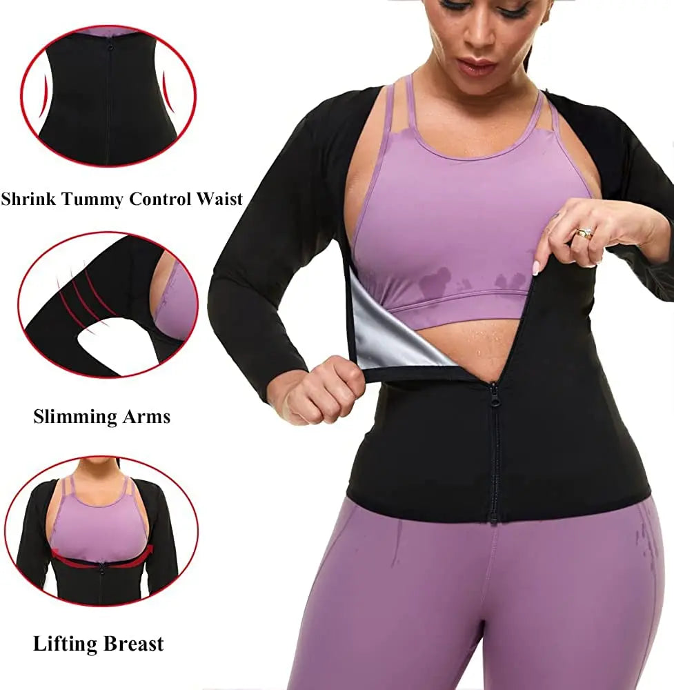 Sauna Shirt for Women Weight Loss Sauna Suit Women Waist Trainer Sweat Long Sleeve Workout Body Shaper Zipper Sauna Suit
