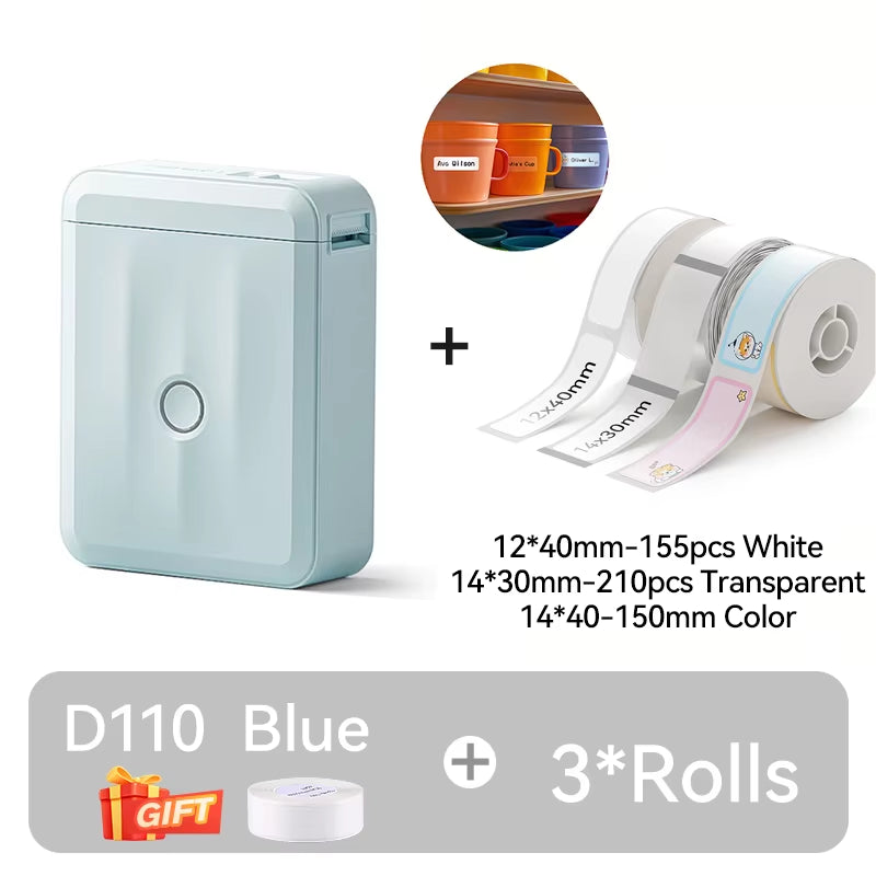 D110 Upgraded Version Thermal Label Printer Mini Portable Smart Label Maker with Tape for Office Home Kitchen School