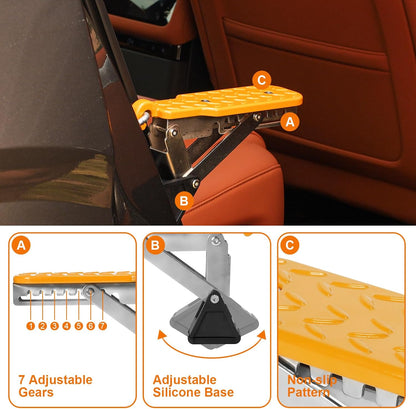 Universal Fit Car Door Step - Foldable, 7 Gear Adjustable Roof Rack Door Step up on Door Latch - Both Feet Stand Pedal Ladder, Max Load 500 Lbs - Easy Access for Cars, Suvs, and Trucks