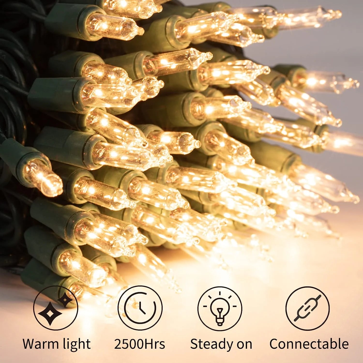 Chrsitmas Light 100-Count Clear White Christmas Light Set Green Wire Lights for Christmas Decorations, Holiday, Party, Home, Indoor or Outdoor Decorations 21Ft