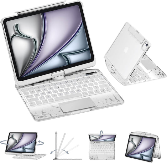 Transparent Case with Wireless Keyboard for Ipad 10.2-In (7Th, 8Th, and 9Th Gen), 7 Colors Backlight, Trackpad, 360°Rotating Stand, Tech Style