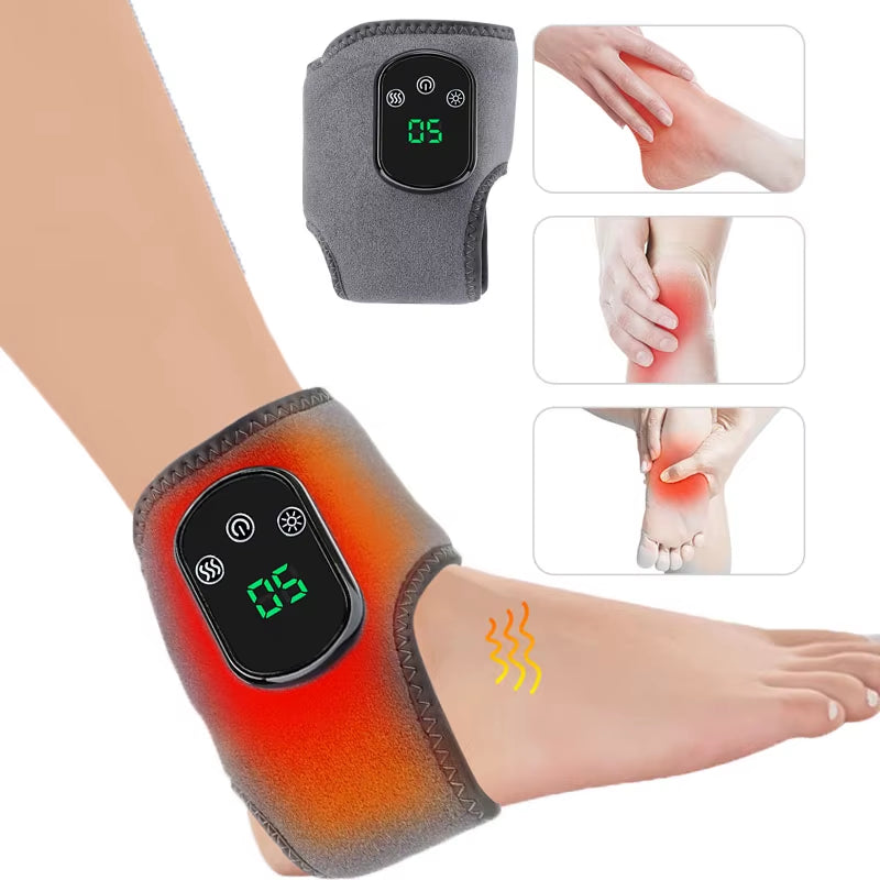 Electric Foot & Ankle Massager - 3/5 Vibration Gears with Hot Compress Ankle Wrap Brace for Muscle Relaxation & Health Care