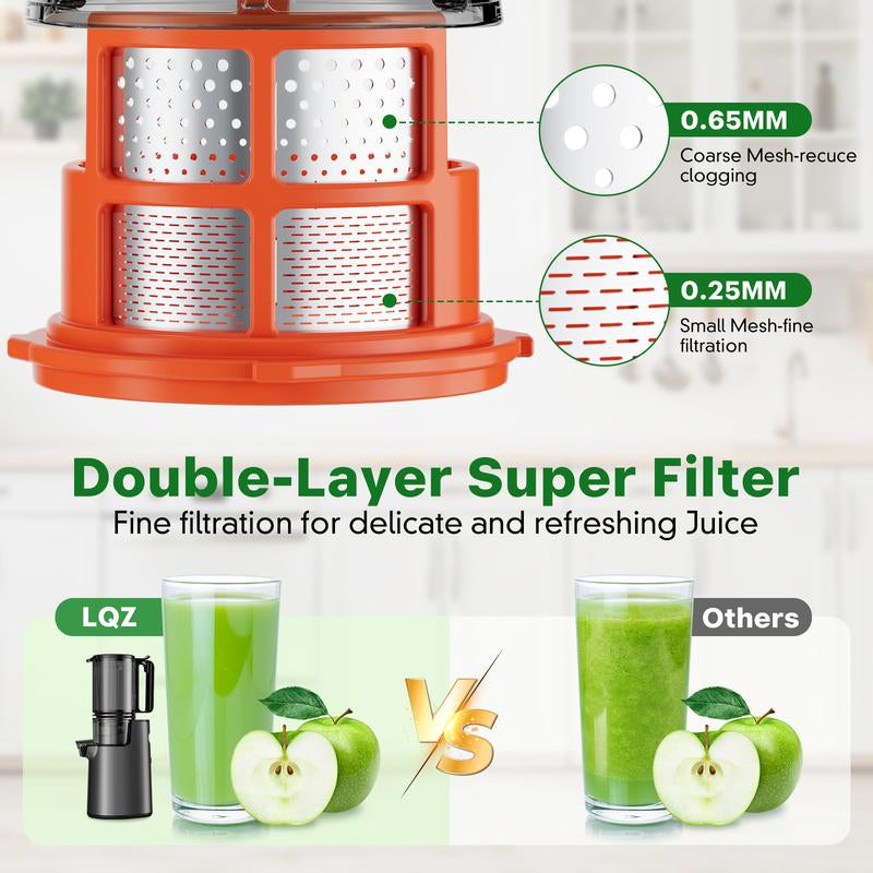 LQZ Cold Press Juicer-Slow Masticating Machines, 350W, 4.3" Feed Chute for Whole Fruits & Vegetables,High Juice Yield,Easy to Clean