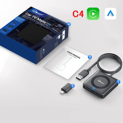 Car TV Mate Wired to Wireless Carplay Adapter Android Auto HDMI Multimedia Video Converter for TV Sticks Game Box Phone
