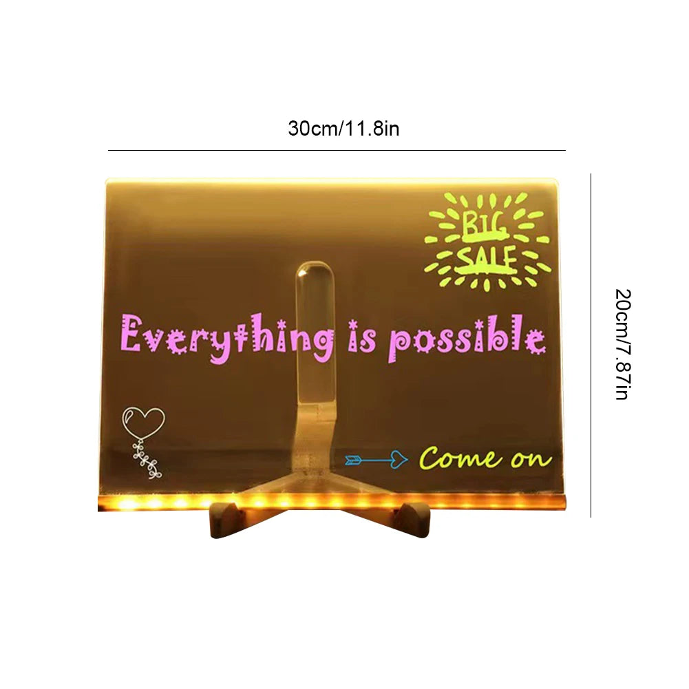 Light up Acrylic Message Board Rewritable DIY Children'S Glowing Drawing Board Message Lamp with 7 Colorful Pens