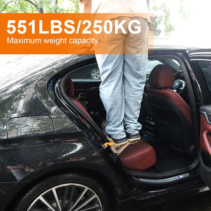 Universal Fit Car Door Step - Foldable, 7 Gear Adjustable Roof Rack Door Step up on Door Latch - Both Feet Stand Pedal Ladder, Max Load 500 Lbs - Easy Access for Cars, Suvs, and Trucks