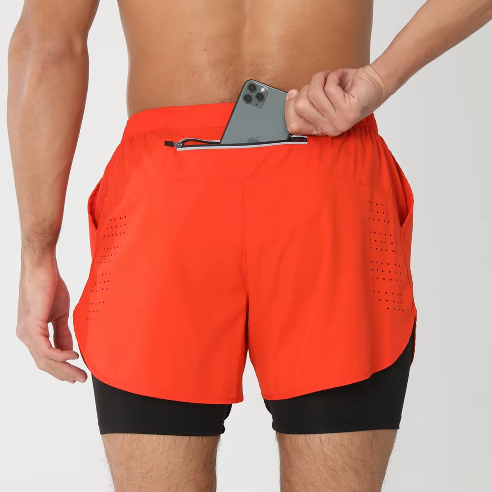 2025New Men Running Shorts Gym Sports Shorts 2 in 1 Quick Dry Workout Training Gym Fitness Jogging Short Pants Summer Men Shorts