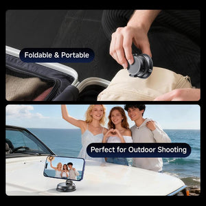 MAGIC JOHN Clip-On Car Phone Holder, Strong Magnetic Grip, Non-Slip Foldable Stand, 360° Adjustable, for Car Navigation & Home Use — Works with or without Magnetic Phones