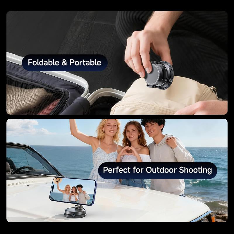MAGIC JOHN Clip-On Car Phone Holder, Strong Magnetic Grip, Non-Slip Foldable Stand, 360° Adjustable, for Car Navigation & Home Use — Works with or without Magnetic Phones