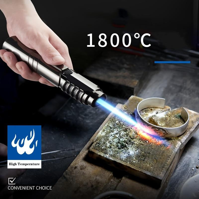 Powerful 1800° High Temperature Metal Spray Gun Butane Gas Lighter - Windproof, Blue, and Portable with Adjustable Flame Control for Outdoor Welding, Camping, and BBQ - Gift Box Packaging Included (Without Butane Gas)