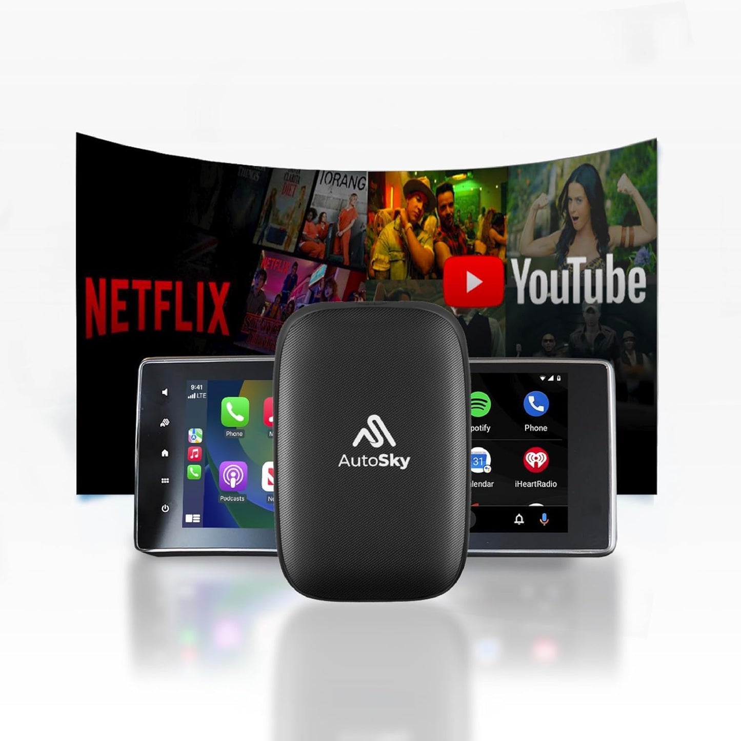 Wireless Carplay and Android Auto AI Box Lite for Factory Wired Carplay (Required) Cars - Supports Netflix and Youtube, Must Use Hotspot, Go Wireless