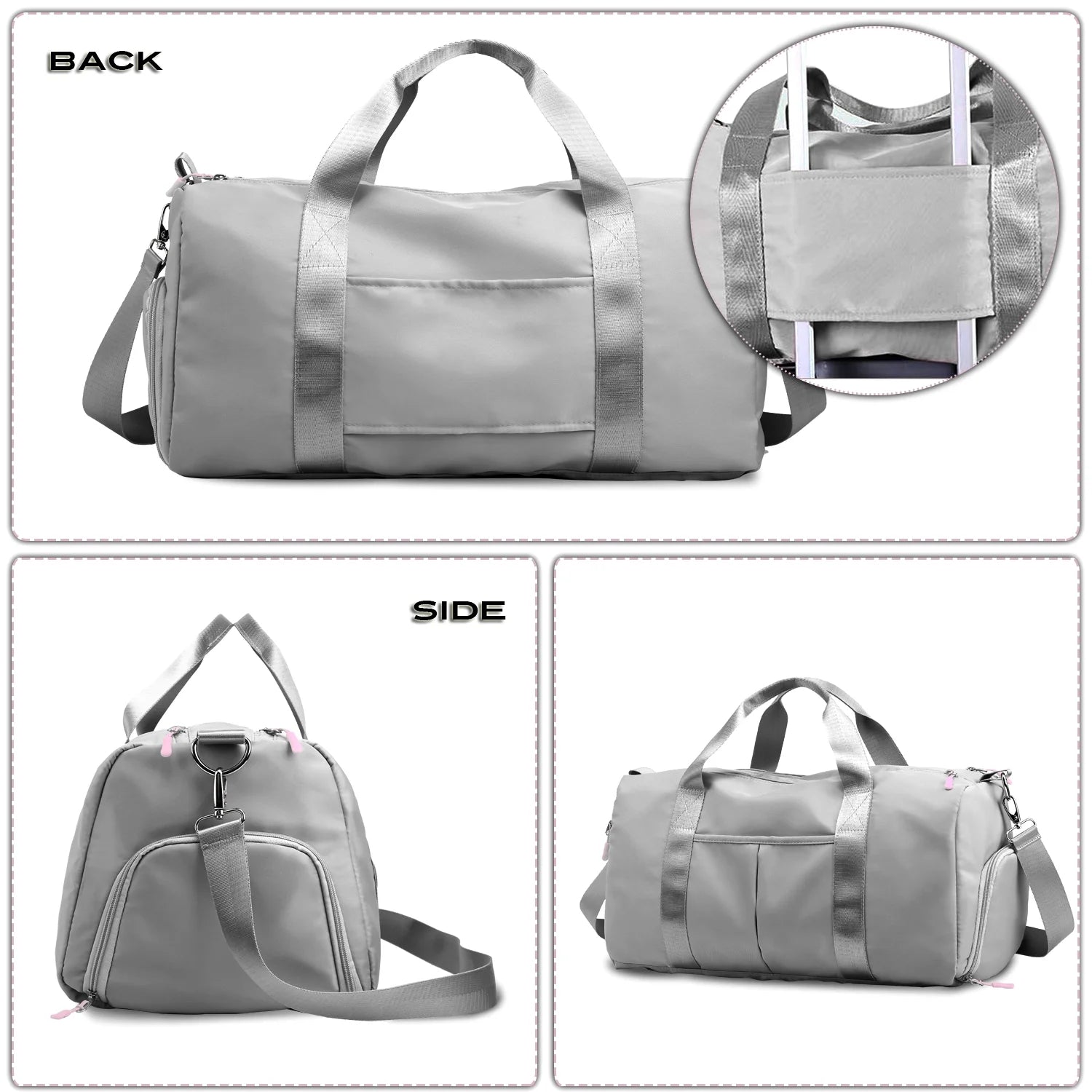 Sports Gym Bag Lightweight Travel Duffel Handbag with Dry Wet Pocket & Shoes Compartment (Grey)