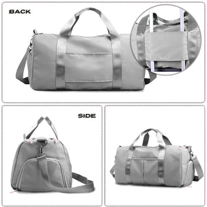 Sports Gym Bag Lightweight Travel Duffel Handbag with Dry Wet Pocket & Shoes Compartment (Grey)