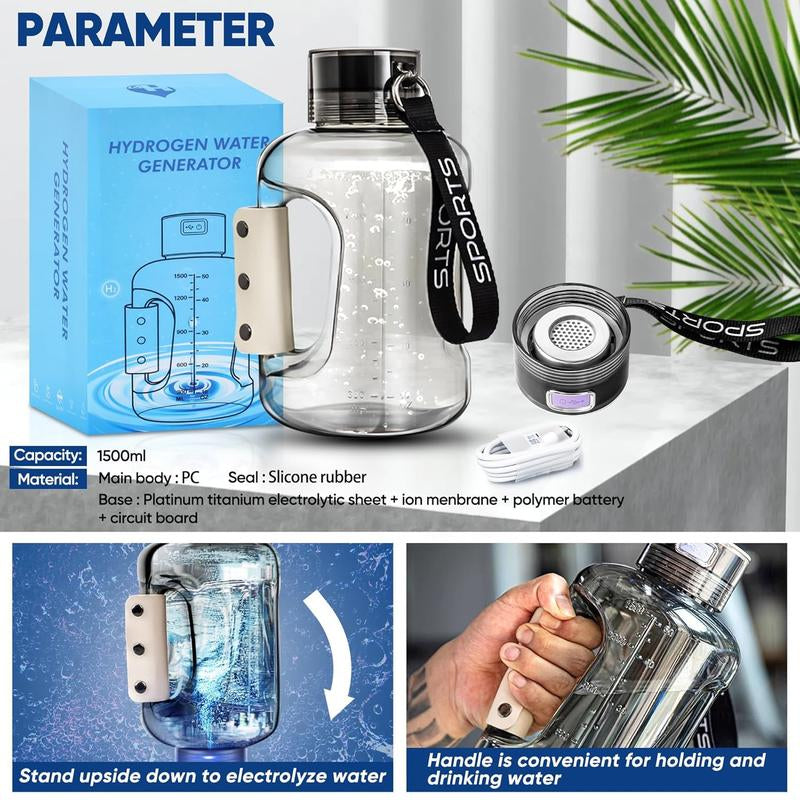 Hydrogen Water Bottle Portable Generator Ionized Water Cup for Home Office Travel Daily Use Silver Upgrade Version
