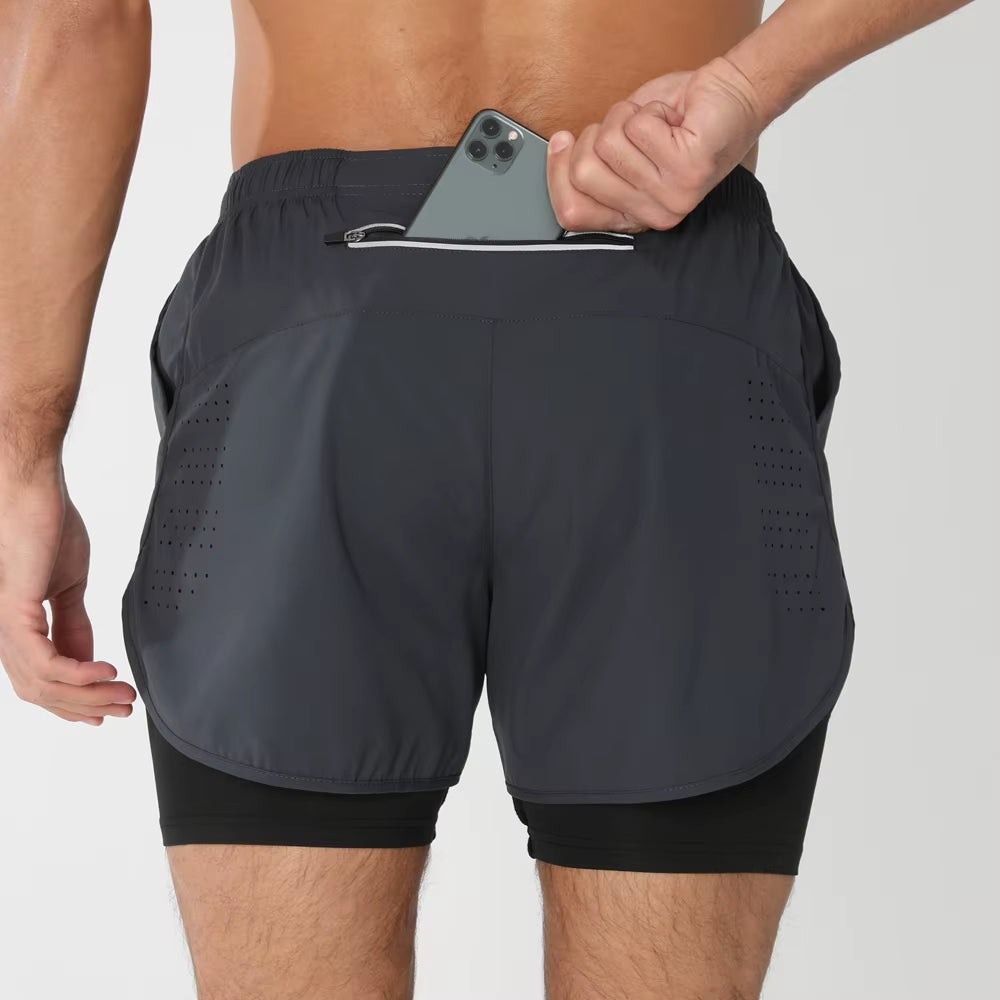 2025New Men Running Shorts Gym Sports Shorts 2 in 1 Quick Dry Workout Training Gym Fitness Jogging Short Pants Summer Men Shorts