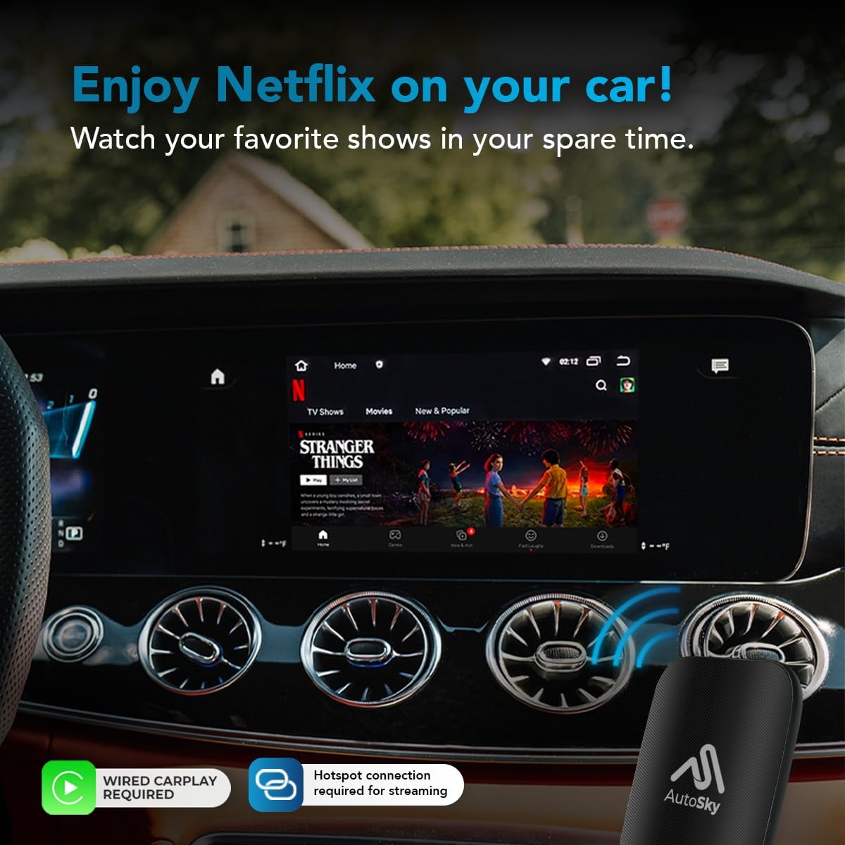 Wireless Carplay and Android Auto AI Box Lite for Factory Wired Carplay (Required) Cars - Supports Netflix and Youtube, Must Use Hotspot, Go Wireless