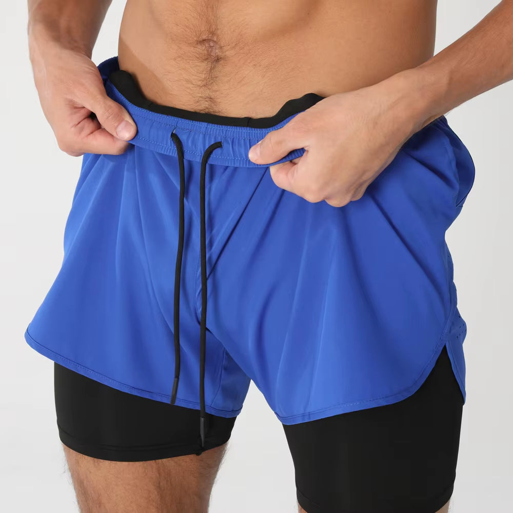 2025New Men Running Shorts Gym Sports Shorts 2 in 1 Quick Dry Workout Training Gym Fitness Jogging Short Pants Summer Men Shorts