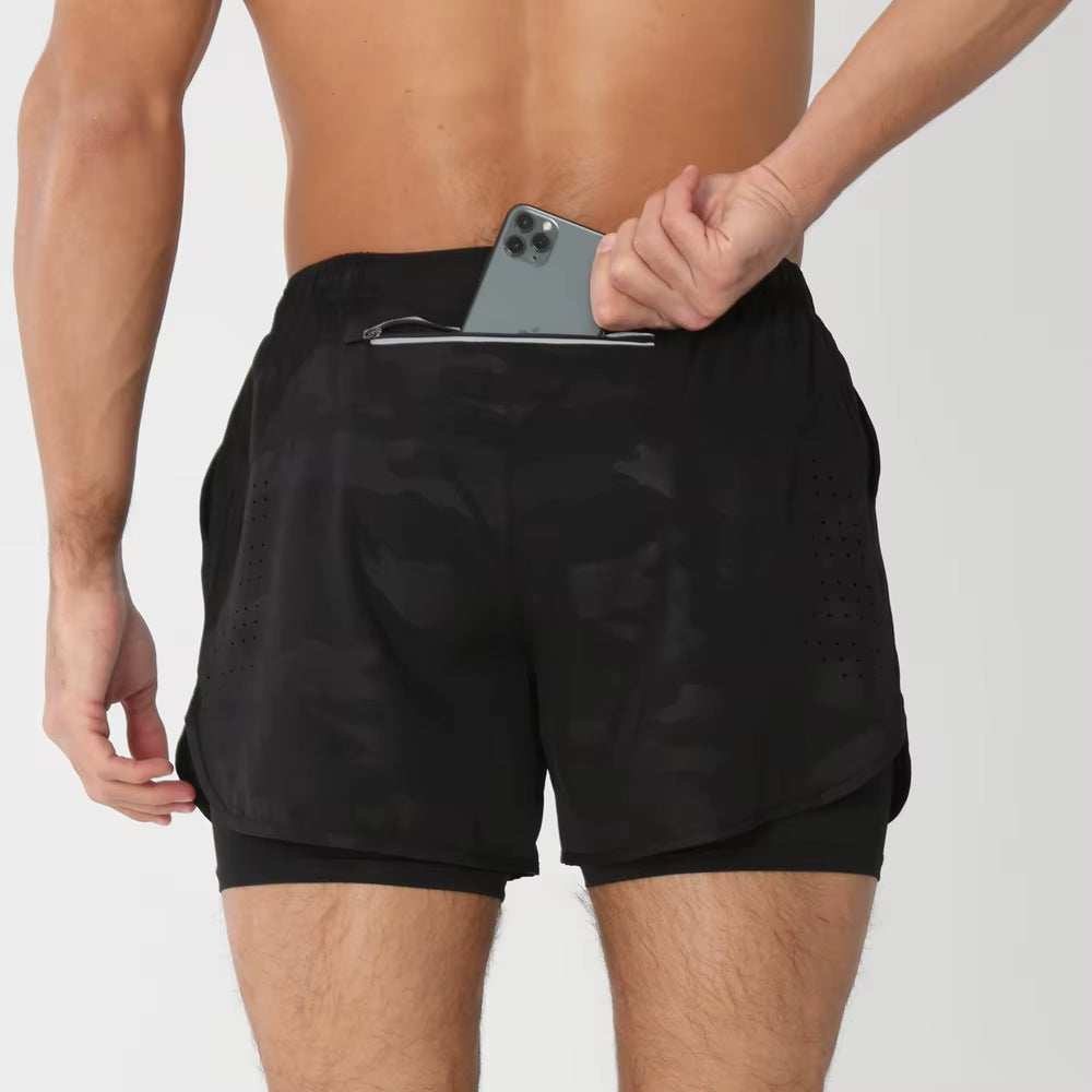 2025New Men Running Shorts Gym Sports Shorts 2 in 1 Quick Dry Workout Training Gym Fitness Jogging Short Pants Summer Men Shorts