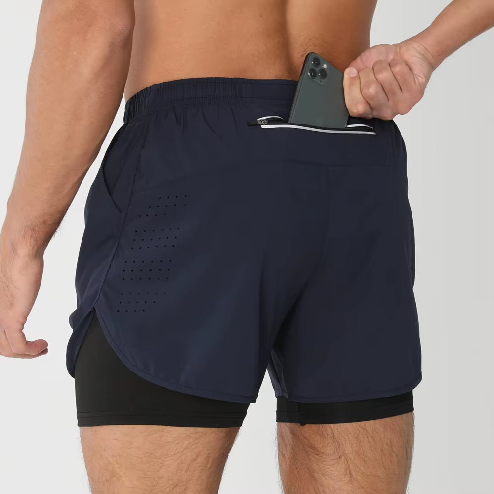 2025New Men Running Shorts Gym Sports Shorts 2 in 1 Quick Dry Workout Training Gym Fitness Jogging Short Pants Summer Men Shorts