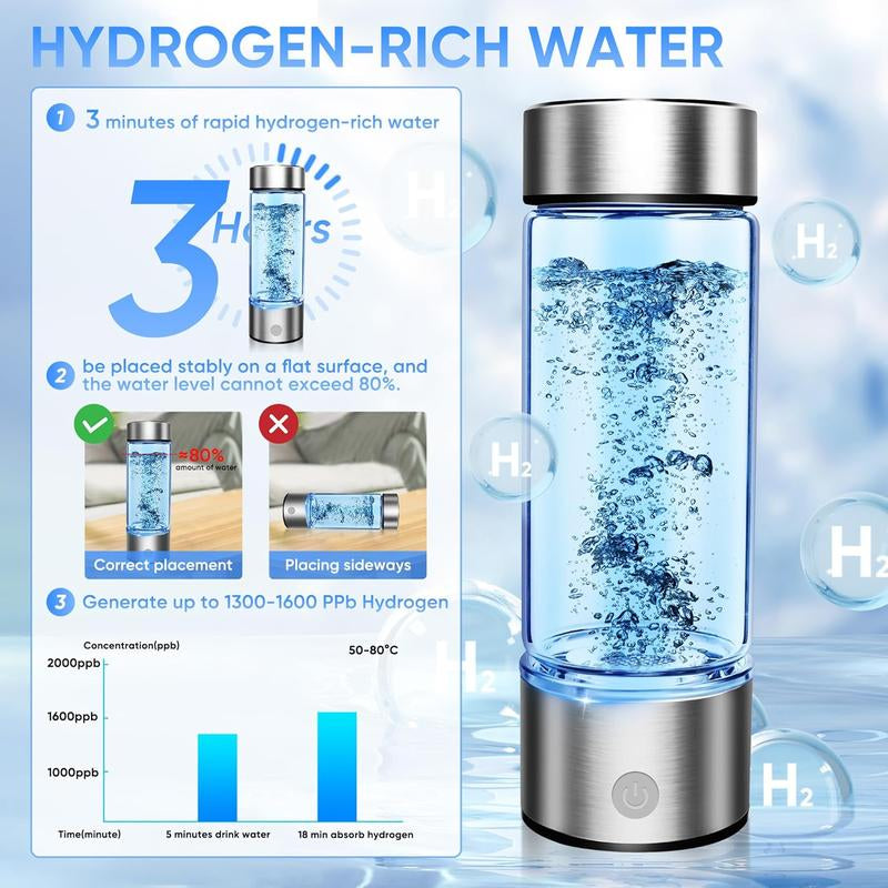 Hydrogen Water Bottle Portable Generator Ionized Water Cup for Home Office Travel Daily Use Silver Upgrade Version