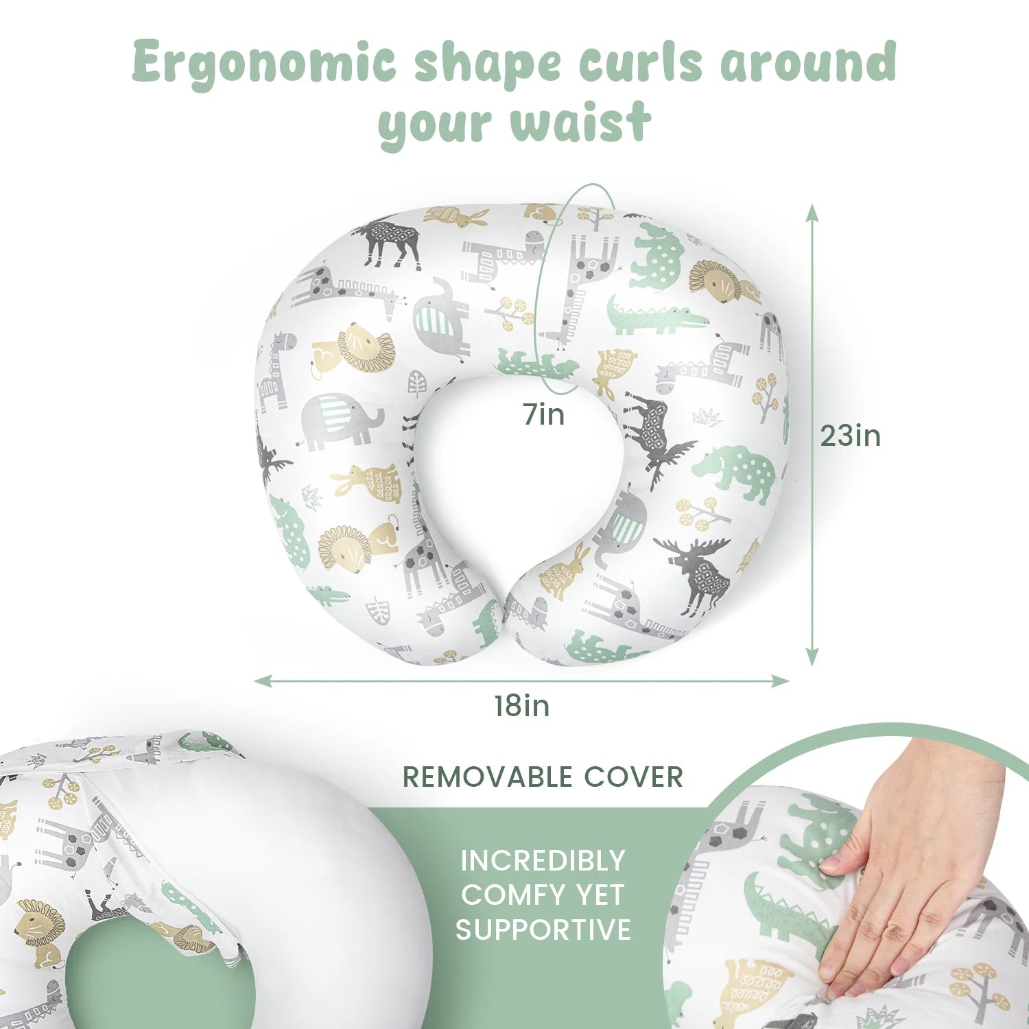 Nursing Pillow, Breast Feeding Pillows for Mom, Animals Soft Cover with Breathable Filling, Feeding Support Pillow for 0-12 Months, Multifunctional Support Cushion for Travel