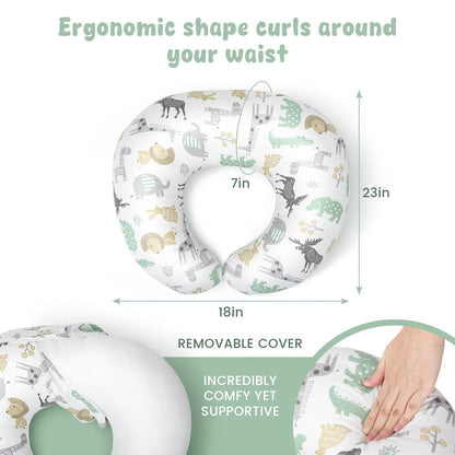 Nursing Pillow, Breast Feeding Pillows for Mom, Animals Soft Cover with Breathable Filling, Feeding Support Pillow for 0-12 Months, Multifunctional Support Cushion for Travel