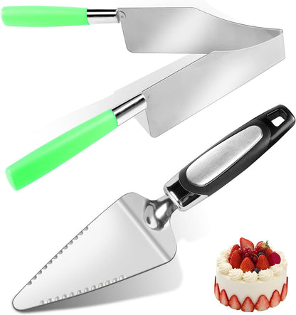 2 Pcs Cake Slicer Cutter and Multi Function Cake Server Stainless Steel Set for Cutting and Serving Desserts, Brownies, Pizza Cake Spatula