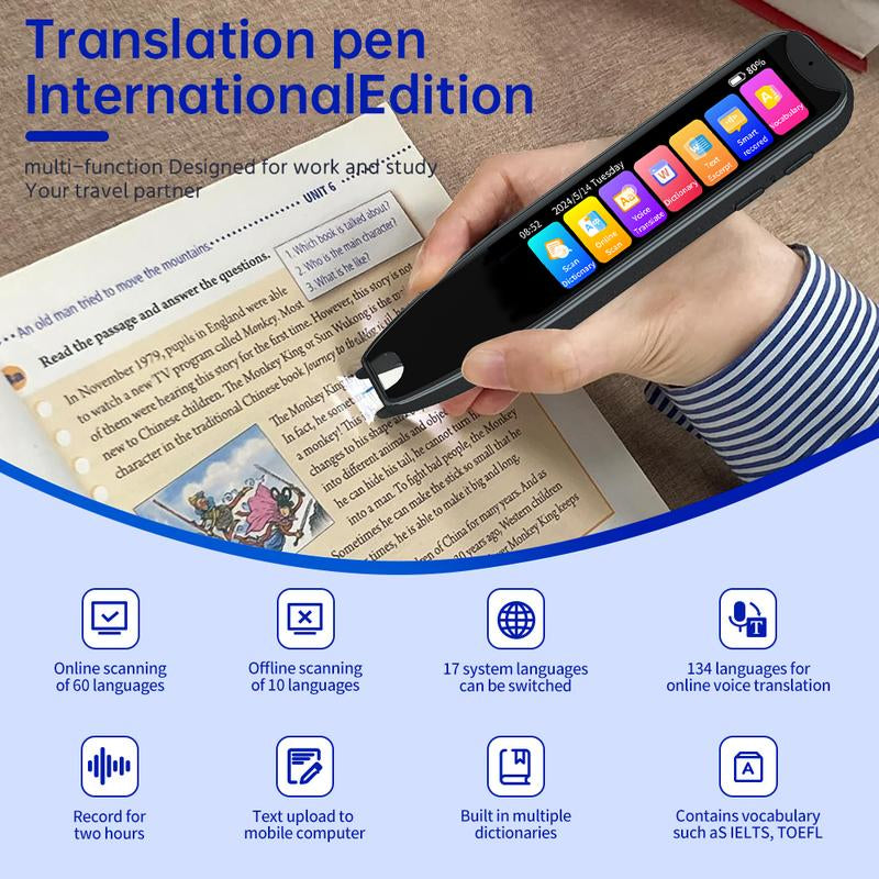 Smart Translation Pen with 60+ Languages Online Scan & Voice Translation for Reading Support & Language Learners Multilingual Device with 3.69-Inch Large Screen & High Fidelity Speakers
