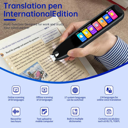 Smart Translation Pen with 60+ Languages Online Scan & Voice Translation for Reading Support & Language Learners Multilingual Device with 3.69-Inch Large Screen & High Fidelity Speakers