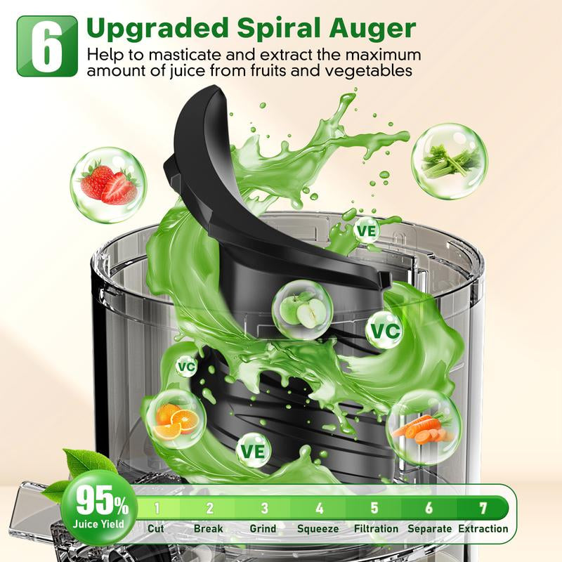 LQZ Cold Press Juicer-Slow Masticating Machines, 350W, 4.3" Feed Chute for Whole Fruits & Vegetables,High Juice Yield,Easy to Clean