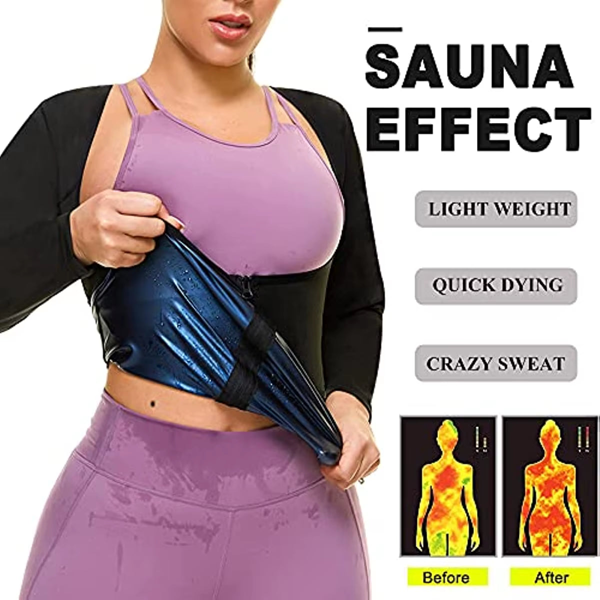 Sauna Shirt for Women Weight Loss Sauna Suit Women Waist Trainer Sweat Long Sleeve Workout Body Shaper Zipper Sauna Suit