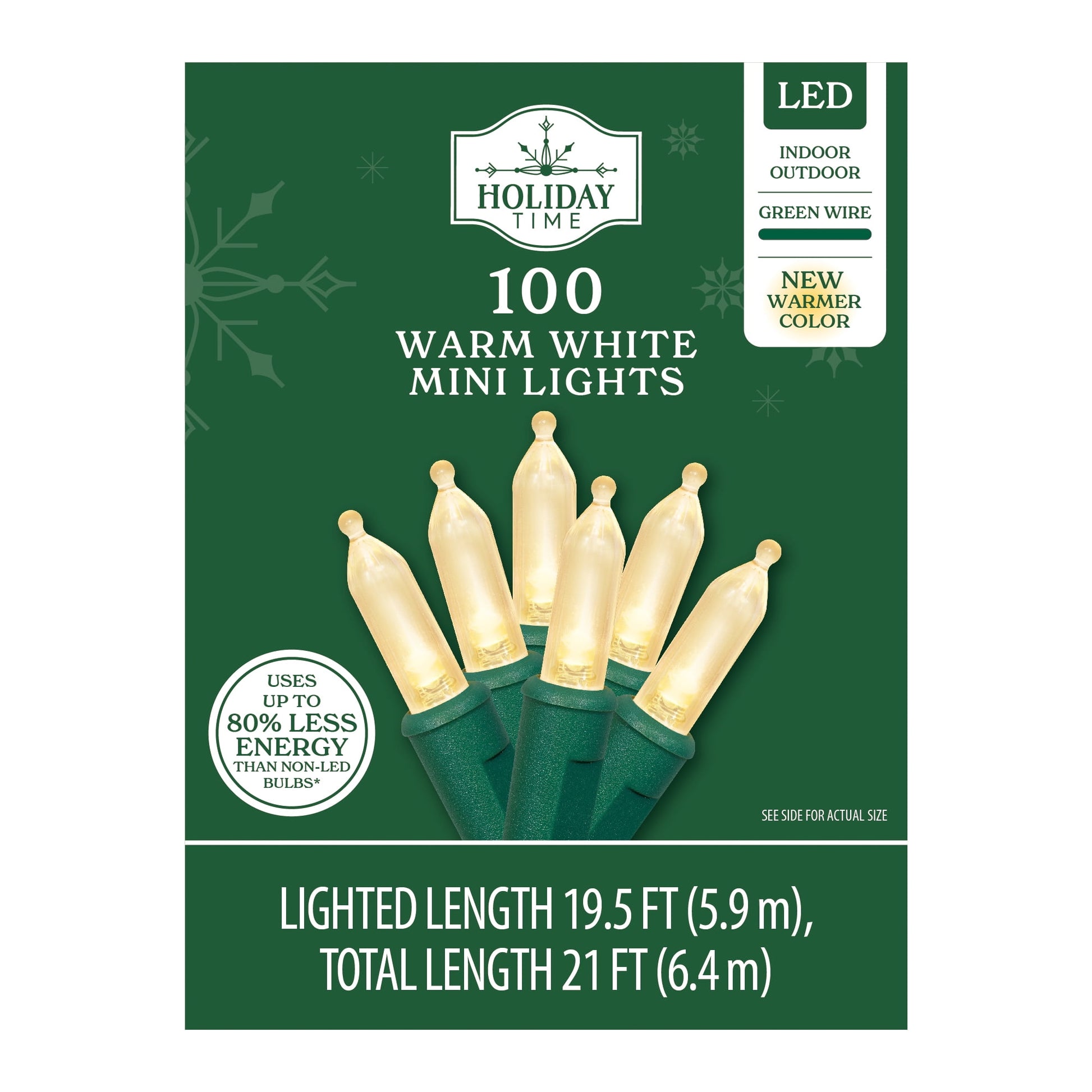 Indoor/Outdoor 100-Count LED Mini Christmas String Lights, Warm White, 19.5', by