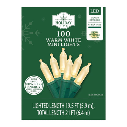 Indoor/Outdoor 100-Count LED Mini Christmas String Lights, Warm White, 19.5', by