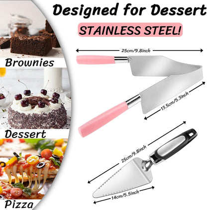 2 Pcs Cake Slicer Cutter and Multi Function Cake Server Stainless Steel Set for Cutting and Serving Desserts, Brownies, Pizza Cake Spatula