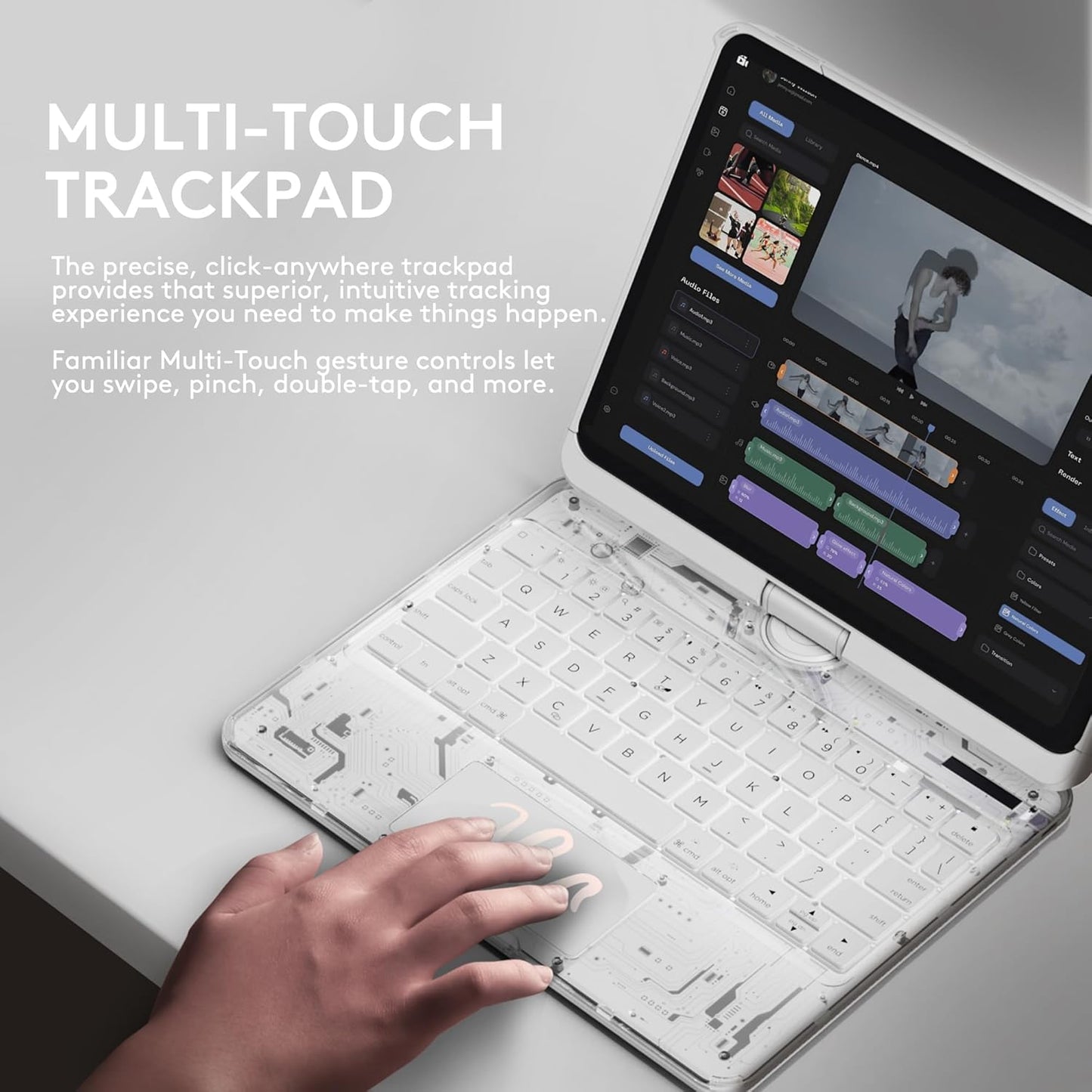 Transparent Case with Wireless Keyboard for Ipad 10.2-In (7Th, 8Th, and 9Th Gen), 7 Colors Backlight, Trackpad, 360°Rotating Stand, Tech Style