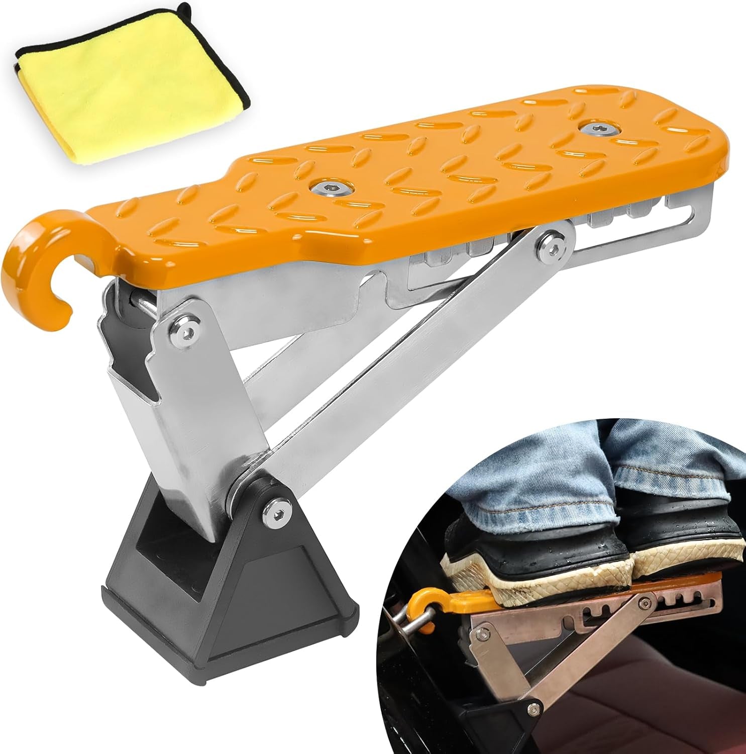 Universal Fit Car Door Step - Foldable, 7 Gear Adjustable Roof Rack Door Step up on Door Latch - Both Feet Stand Pedal Ladder, Max Load 500 Lbs - Easy Access for Cars, Suvs, and Trucks