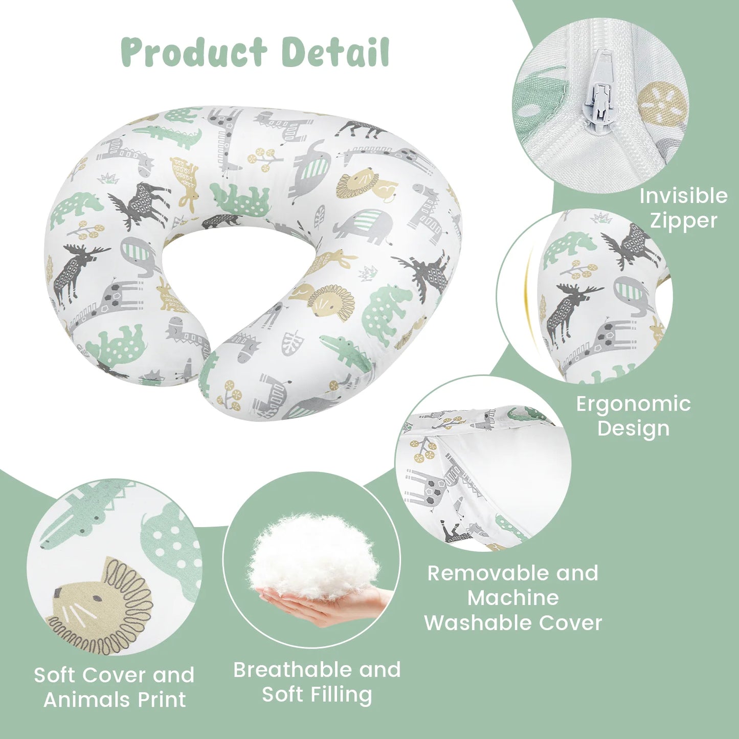 Nursing Pillow, Breast Feeding Pillows for Mom, Animals Soft Cover with Breathable Filling, Feeding Support Pillow for 0-12 Months, Multifunctional Support Cushion for Travel